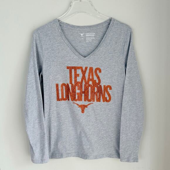 Texas Longhorns Women’s Medium Long Sleeve Fitted Tee Gray Orange Logo Glitter - Picture 1 of 4